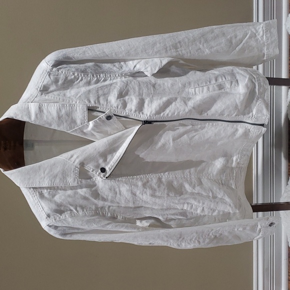 Nwt Xl Cynthia Rowley linnen jacket white with silver zipper - Picture 3 of 12